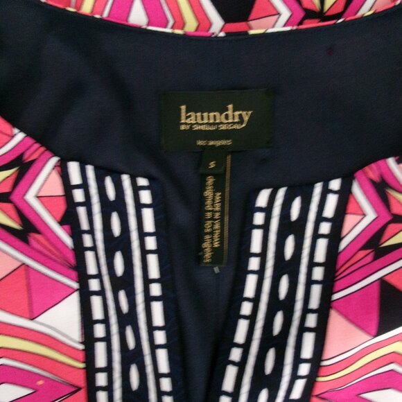 Laundry Shelli Segal Pucci Inspired Print Sheath Dress S Bright Pink Navy Blue - Picture 12 of 13